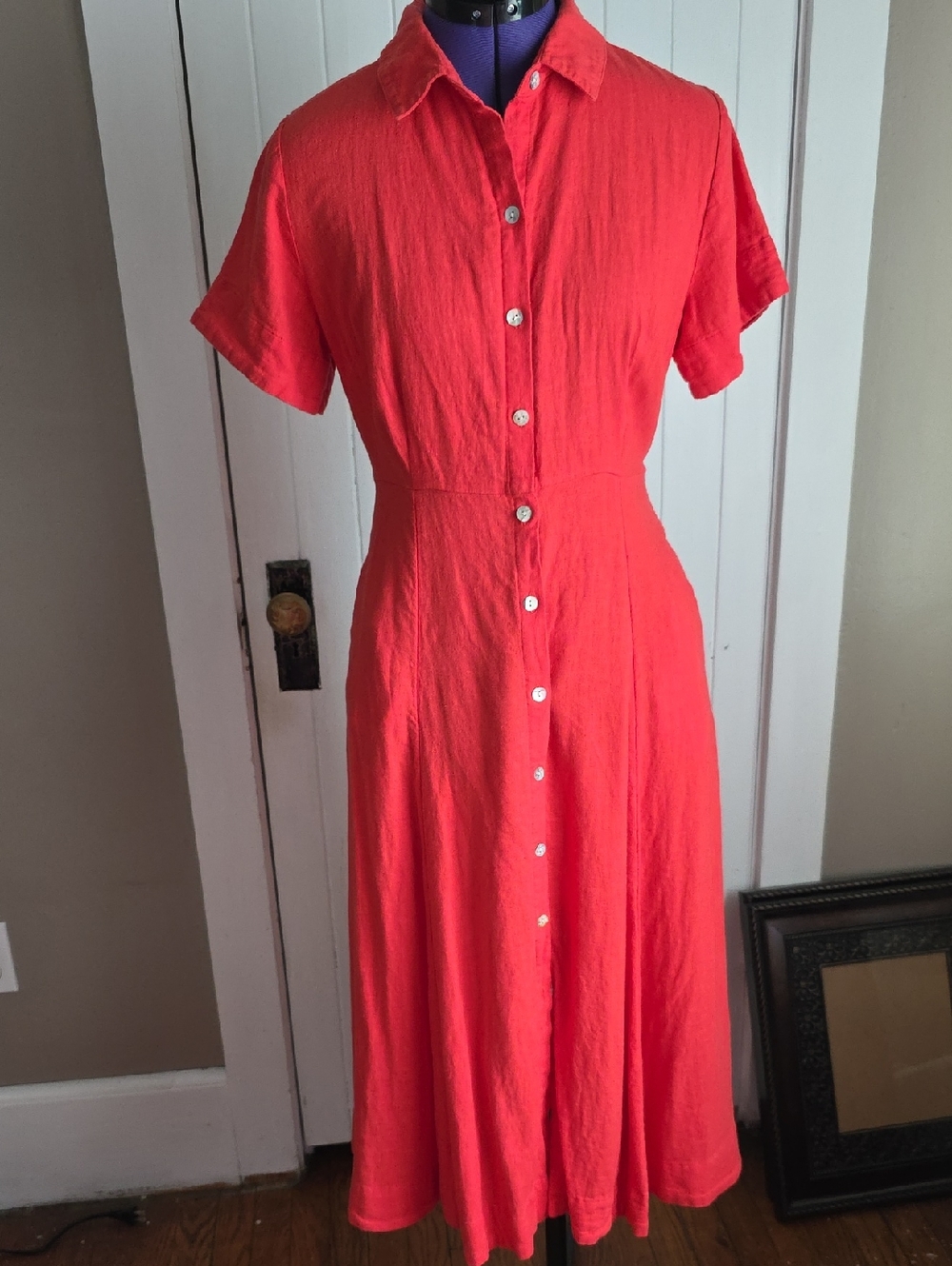 Joie Coral Button-Front Midi Dress